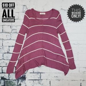 Pink Rose V-neck Flare Bottom Sweater